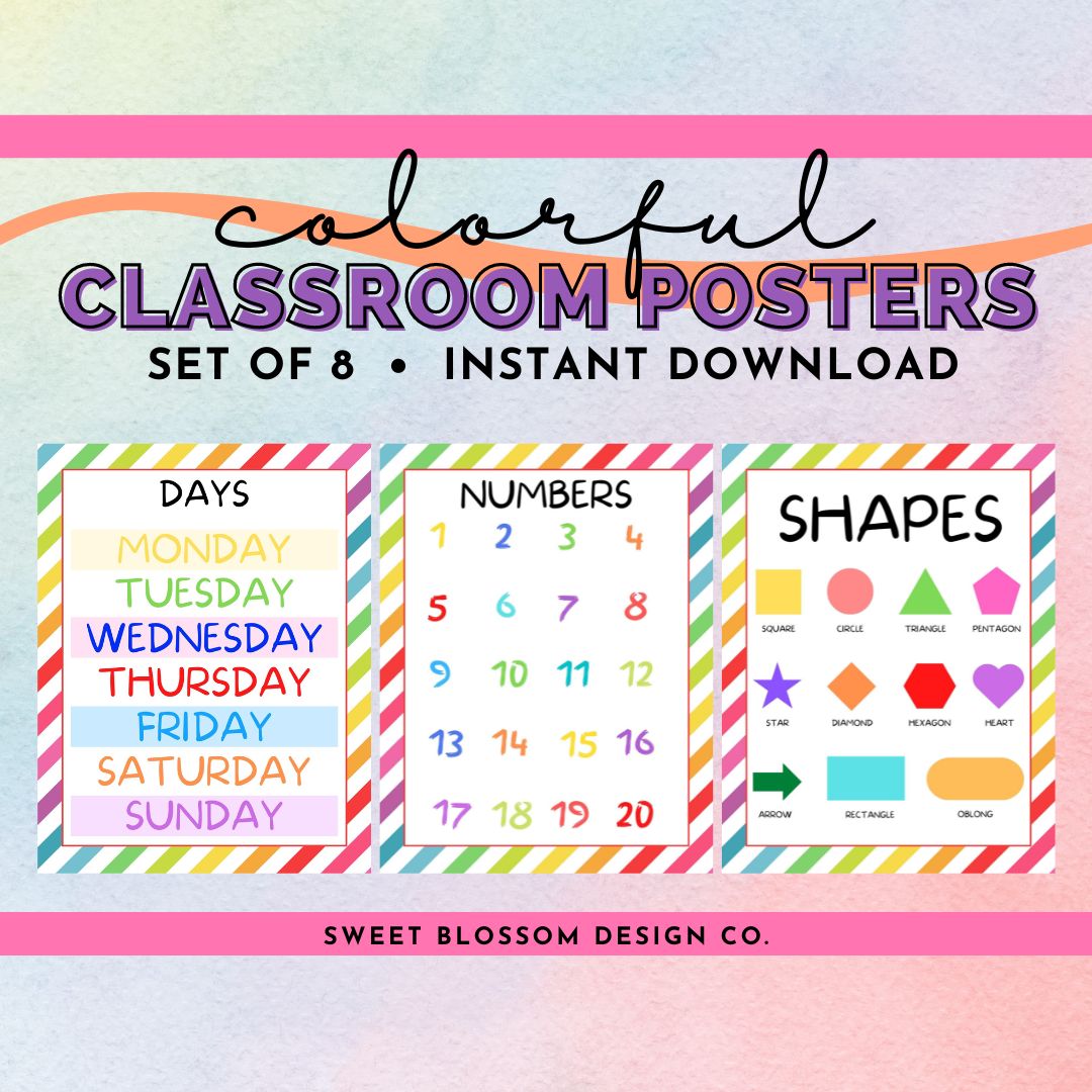 Set of 8 Colorful Classroom Posters